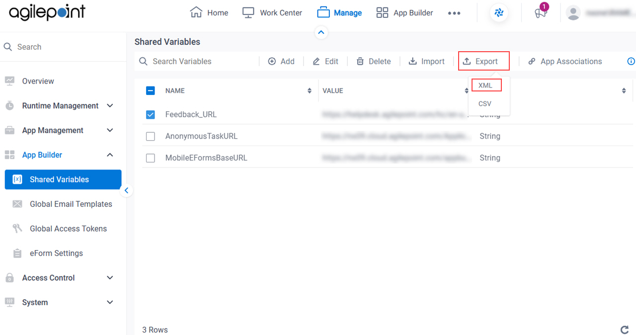 Click Export XML