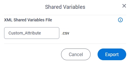 Export Shared Variables CSV screen