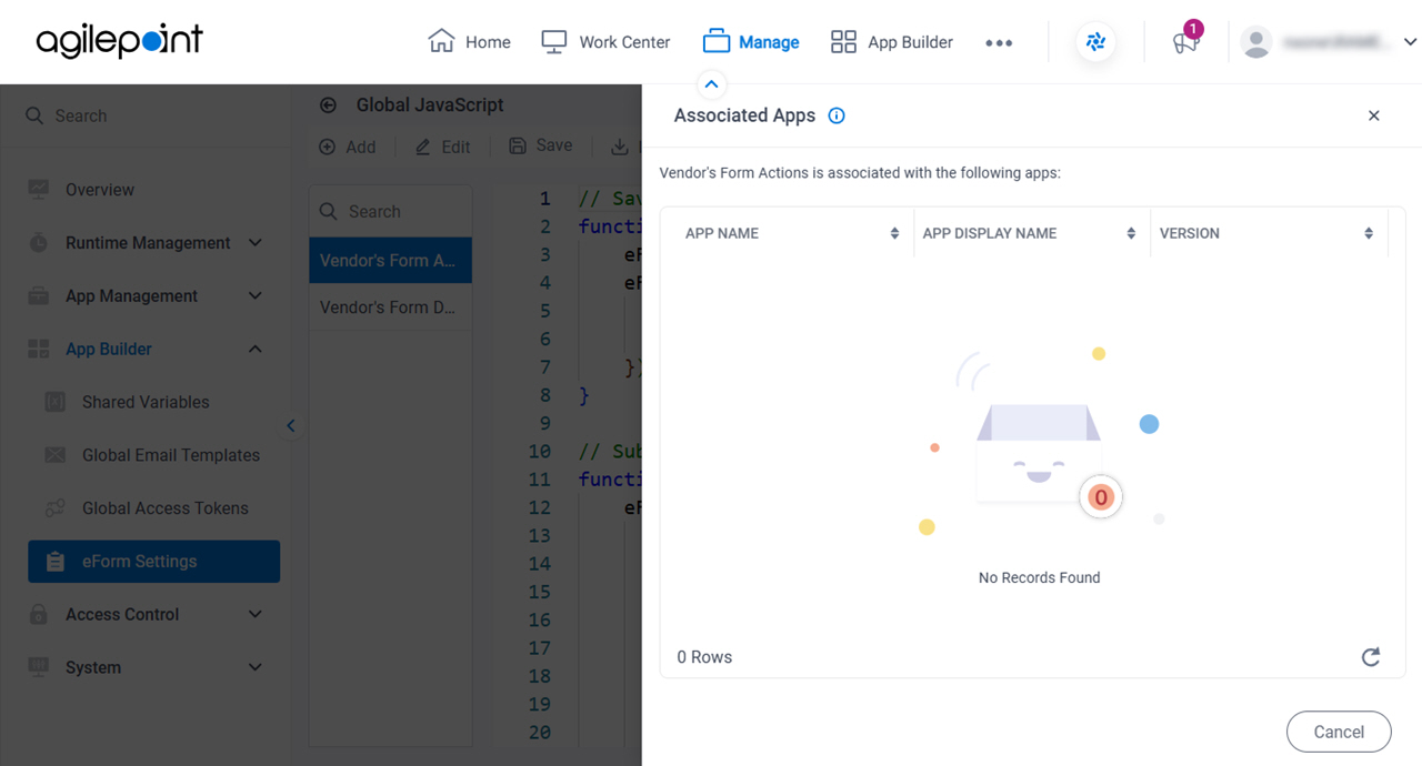 Associated Apps screen