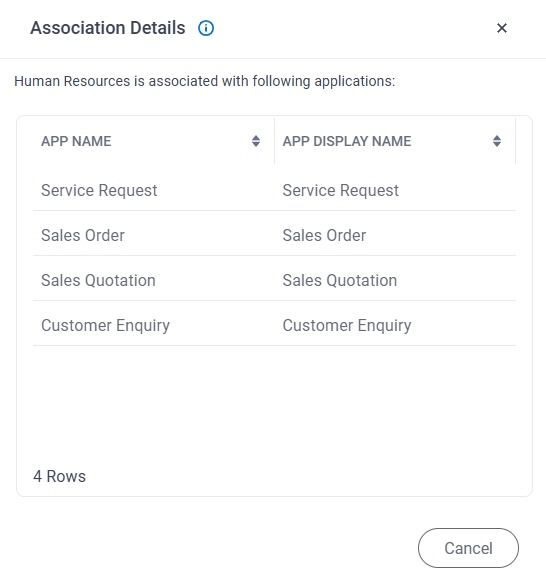 Association Details screen