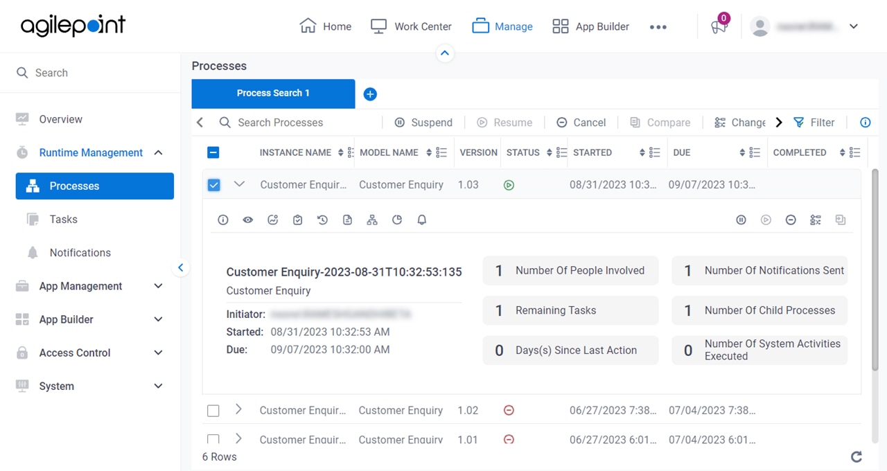 Processes screen