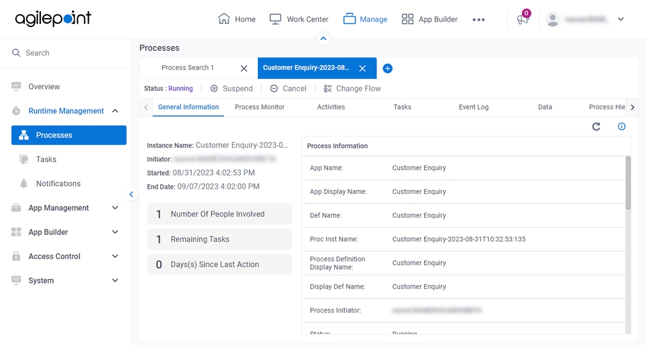 Process Detail General Information tab