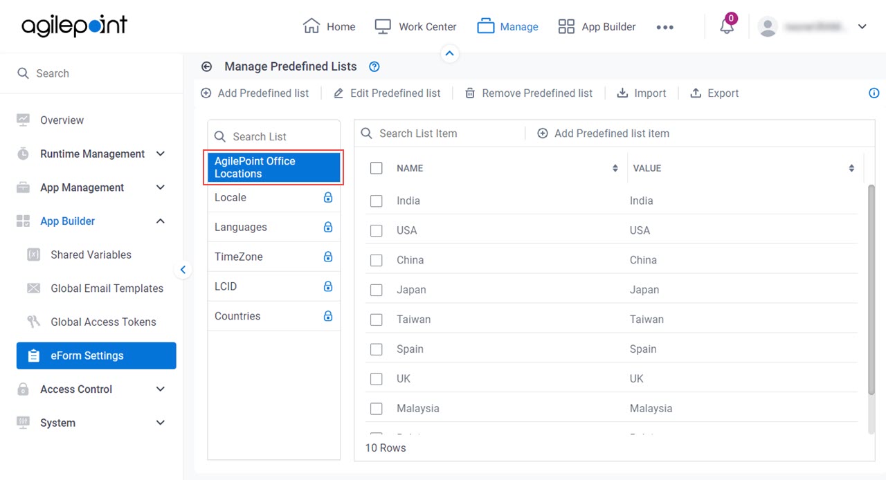 Select Predefined Lists