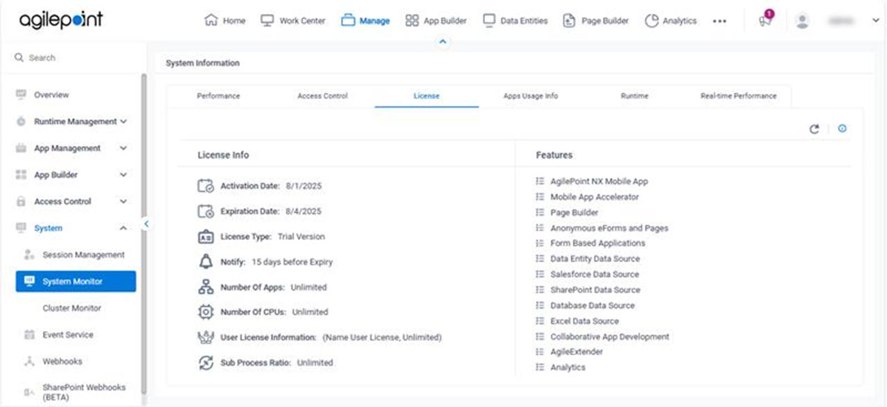 System Information License tab
