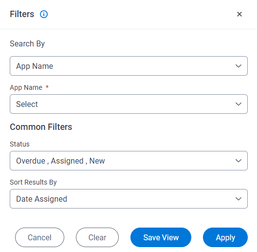 Filters screen