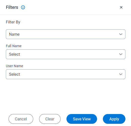 Filters screen