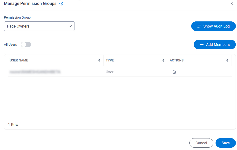 Manage Permission Groups screen