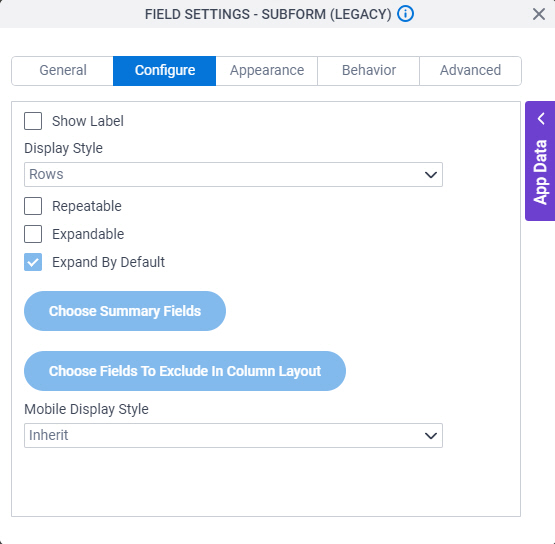 Configure tab