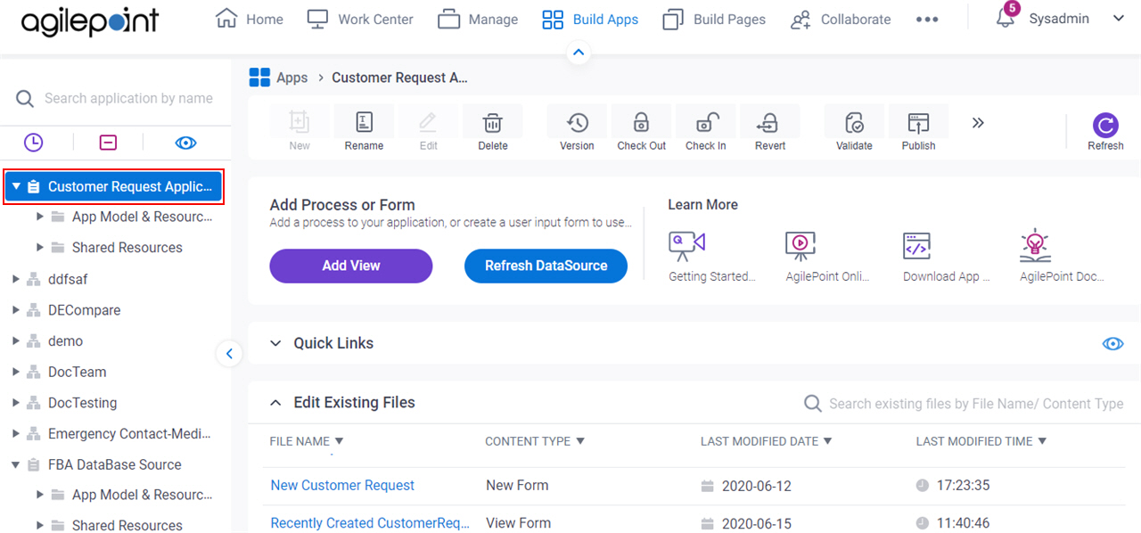 Application Explorer screen