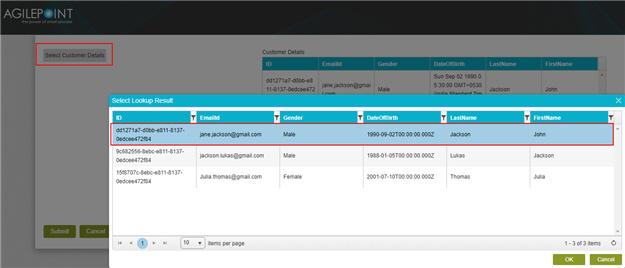 Select Customer Details screen