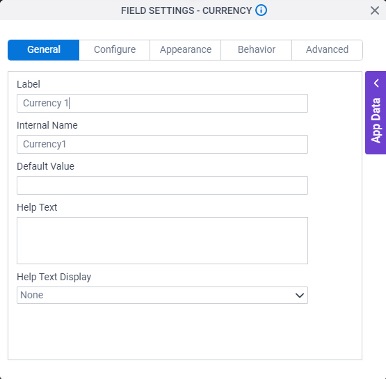 Currency General tab