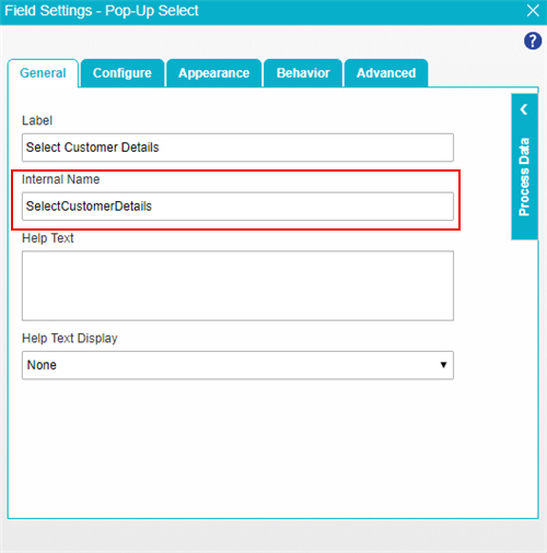 Pop-Up Select General tab