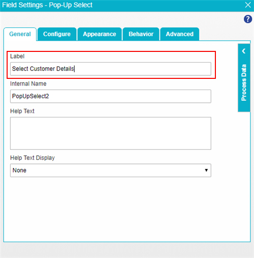 Pop-Up Select General tab