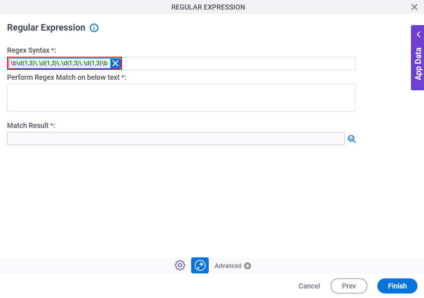 Regular Expression IP Address screen