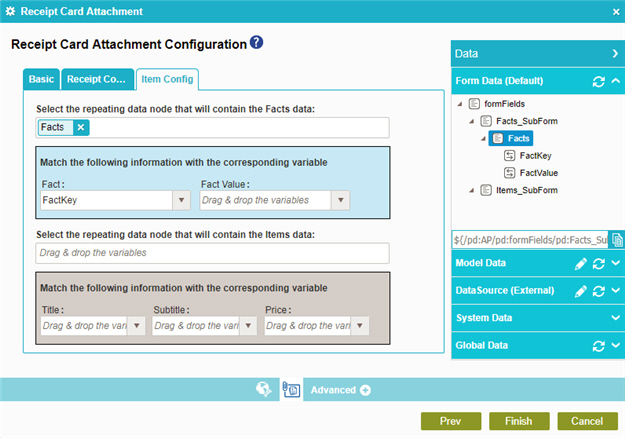 Receipt Card Attachment Configuration Item Config tab