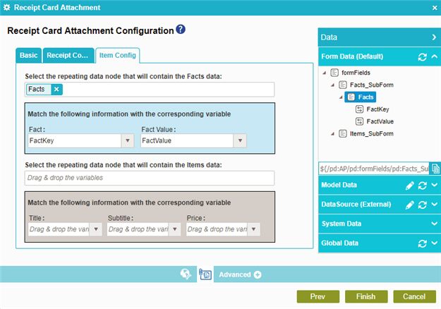 Receipt Card Attachment Configuration Item Config tab