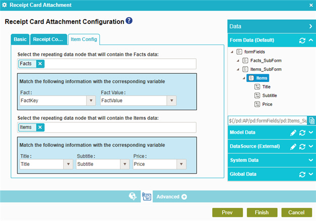 Receipt Card Attachment Configuration Item Config tab