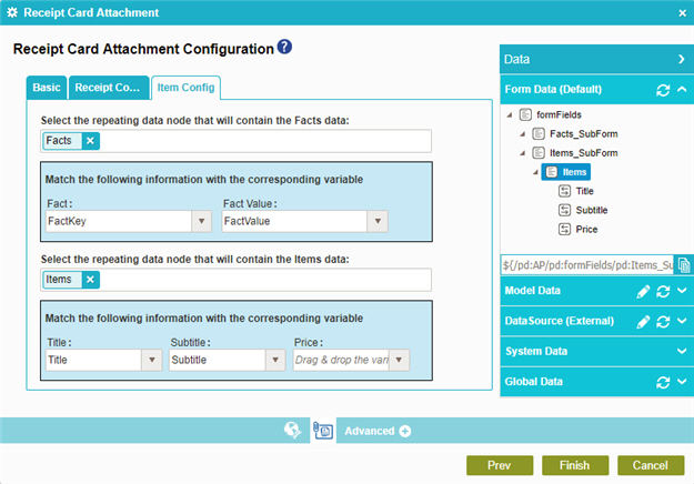 Receipt Card Attachment Configuration Item Config tab