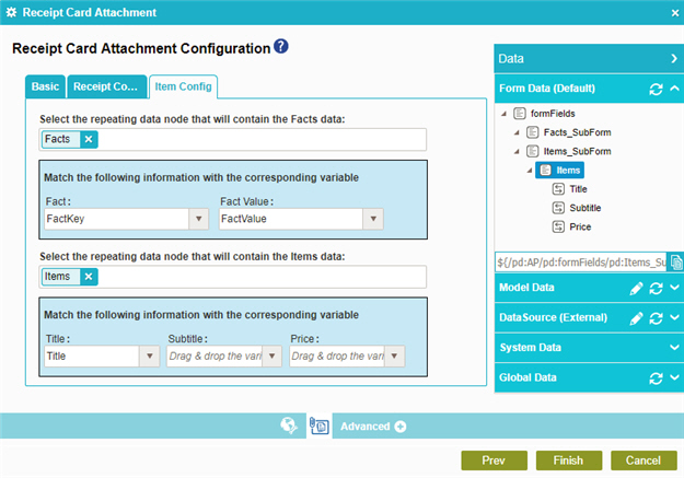 Receipt Card Attachment Configuration Item Config tab