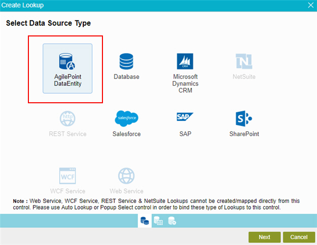 Select Data Source Type screen
