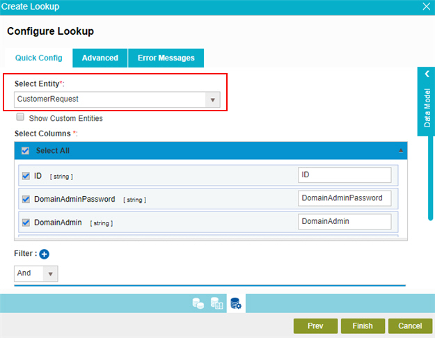 Configure Lookup Quick Config tab