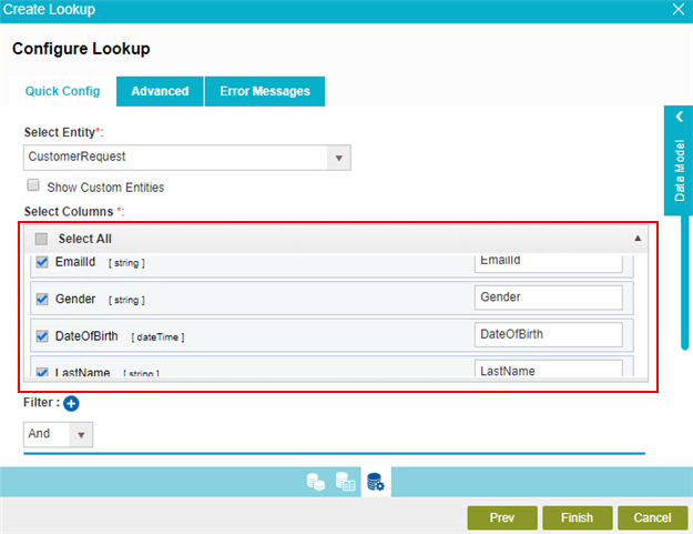 Configure Lookup Quick Config tab