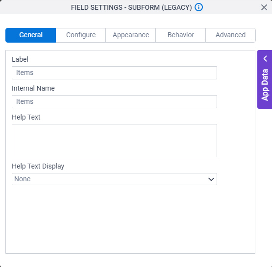 Subform General tab