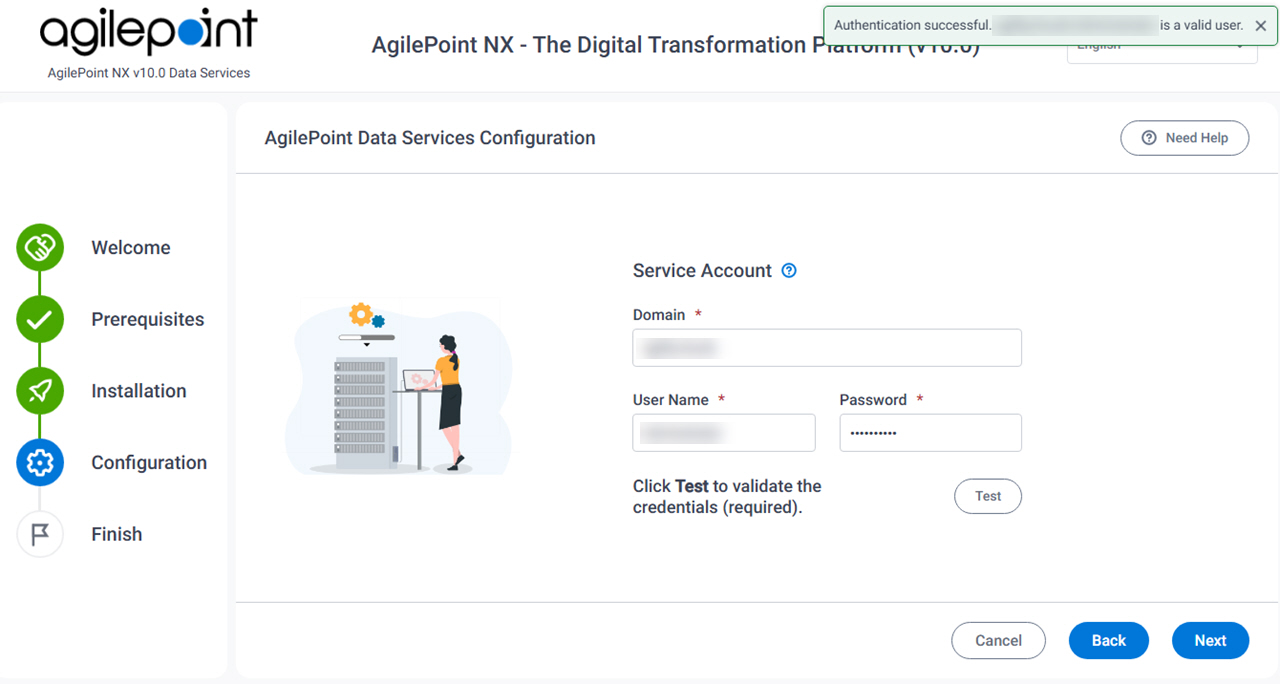 AgilePoint Data Services Authentication Successful Message screen