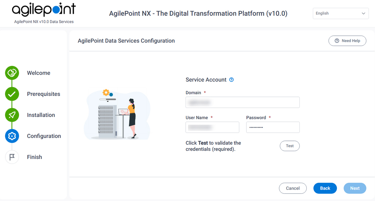 AgilePoint Data Services Configuration screen