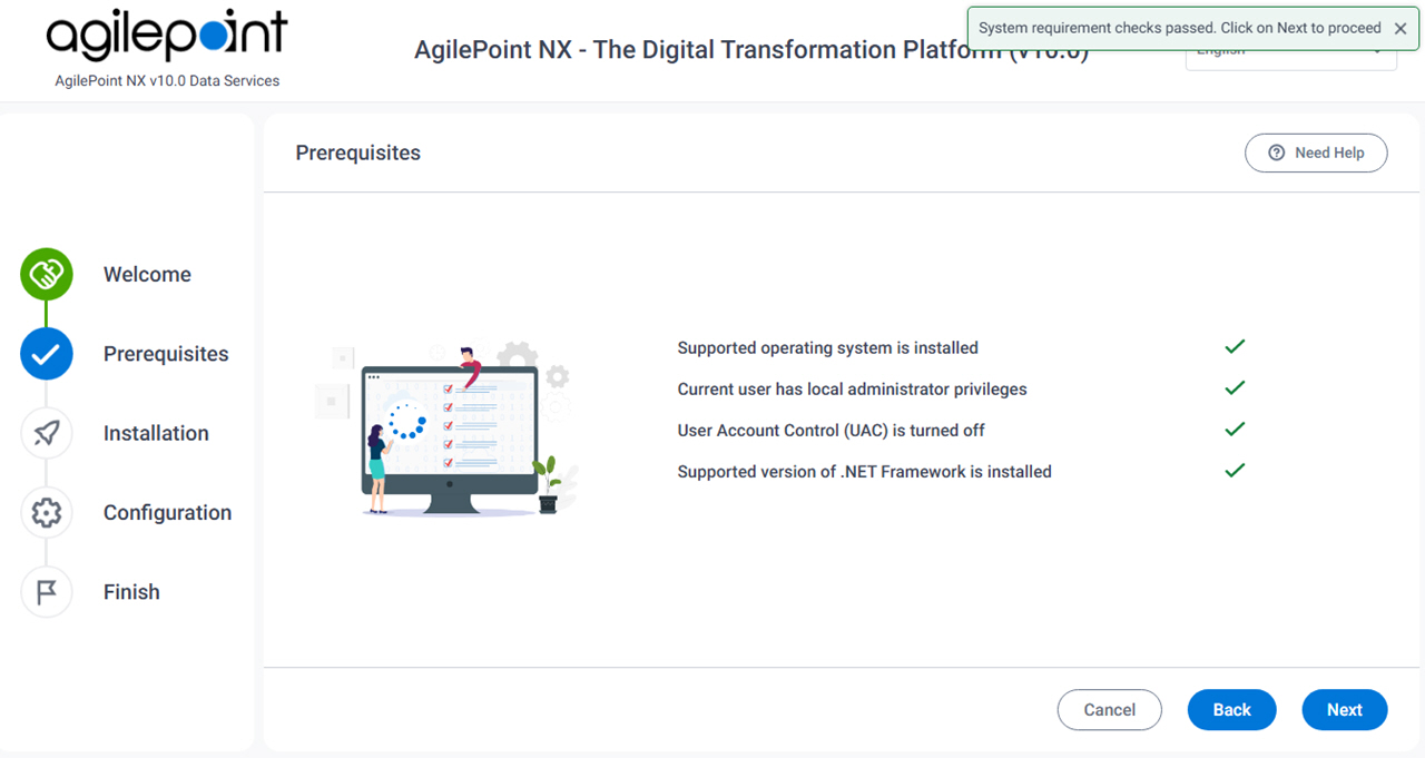 Verifying System Requirements screen AgilePoint Data Services