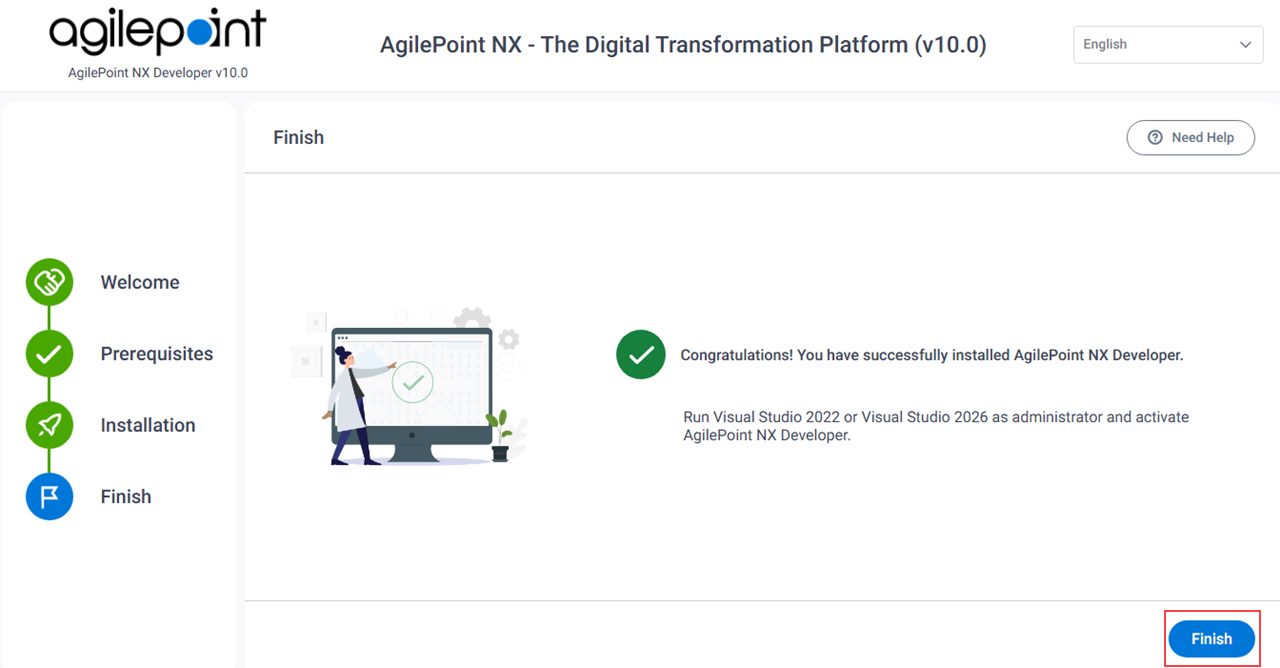 AgilePoint NX Developer Installation Completed Message screen