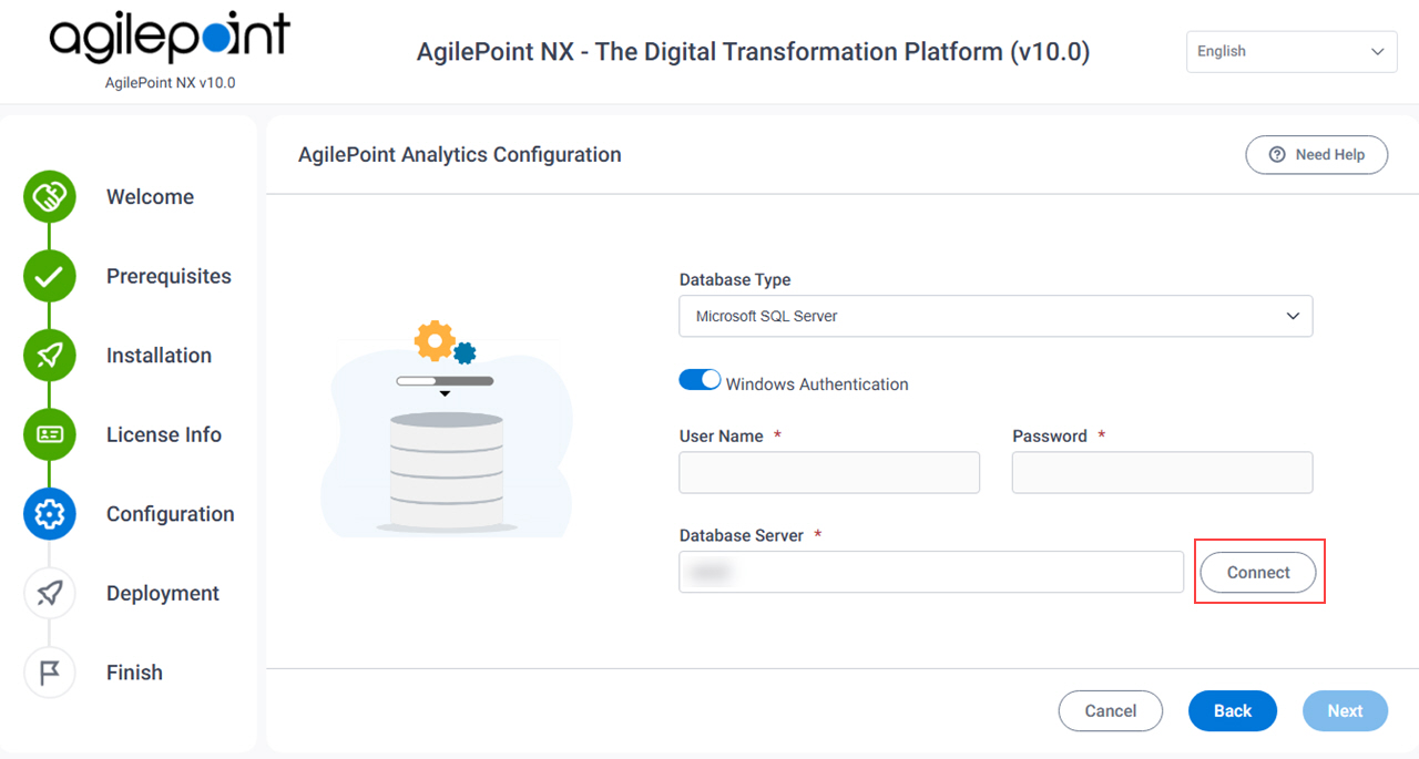 Data Entities Configuration Database Server field