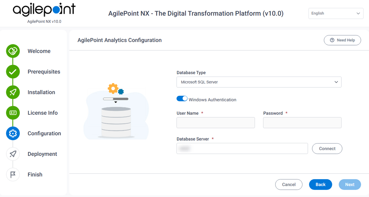 Report Center Configuration Reports Database screen
