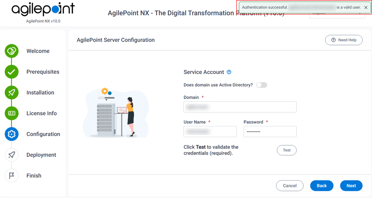 AgilePoint Server Authentication Successful Message screen