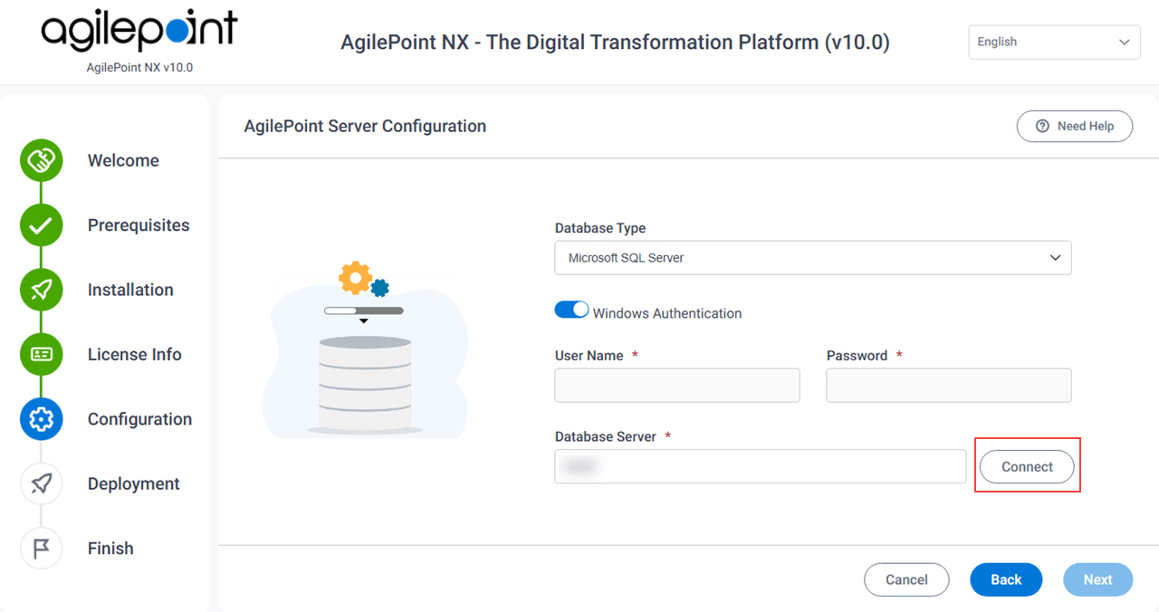 AgilePoint Server Configuration Database Server field