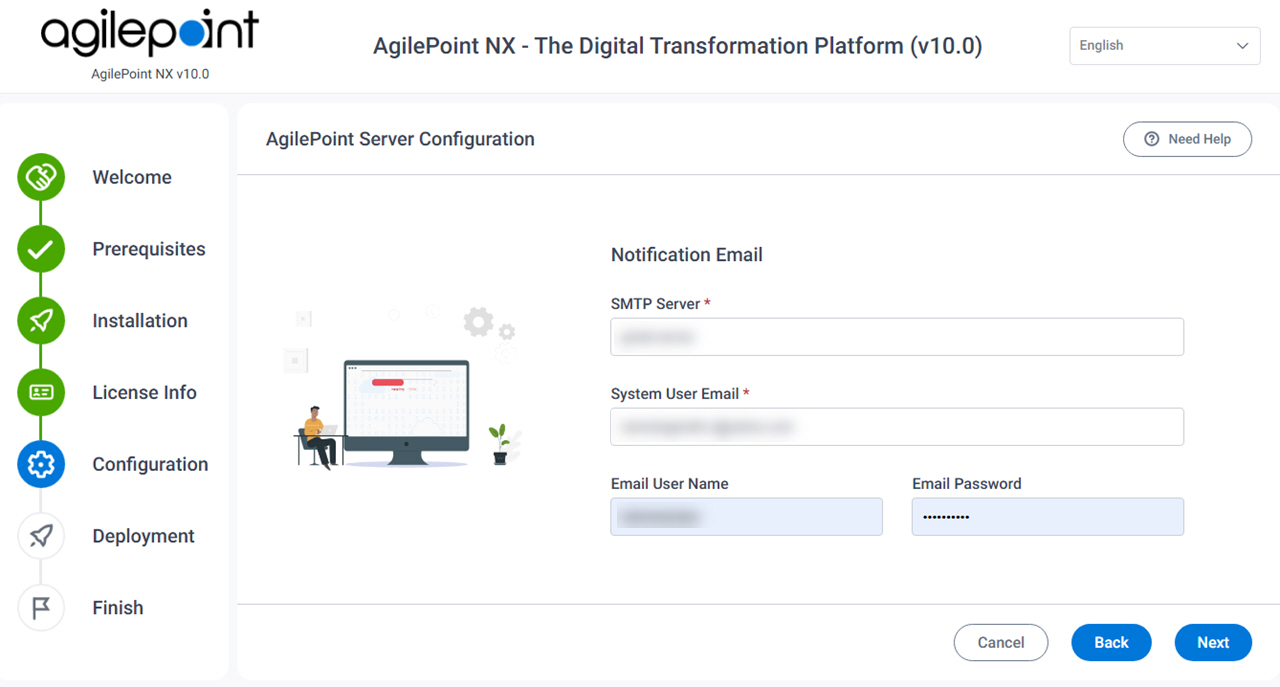 AgilePoint Server Configuration Notification E-mail screen