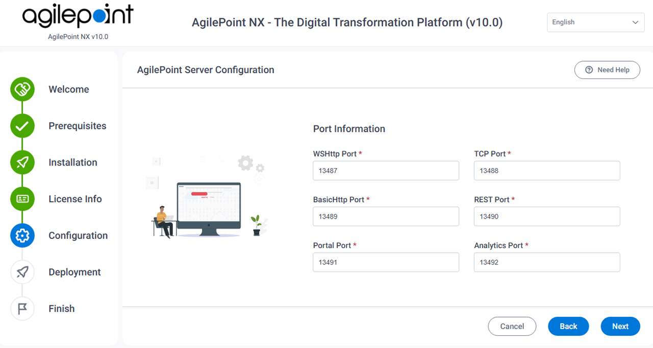 AgilePoint Server Configuration Port Information screen