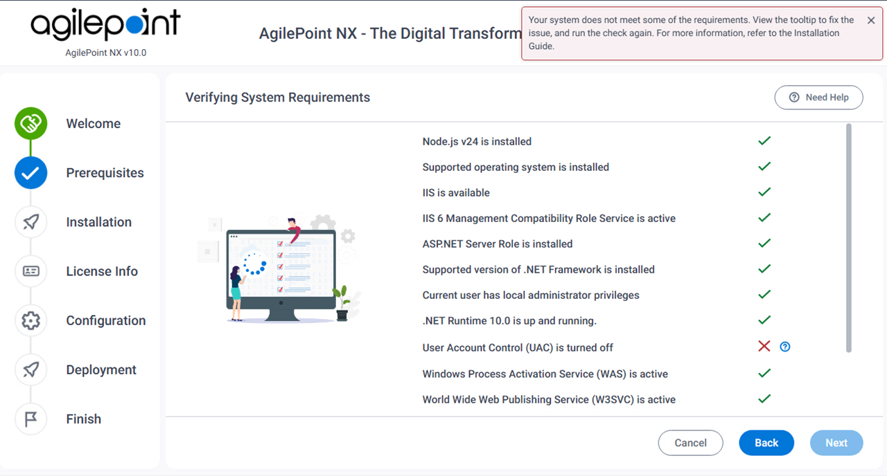 Verifying System Requirements Error screen AgilePoint Server