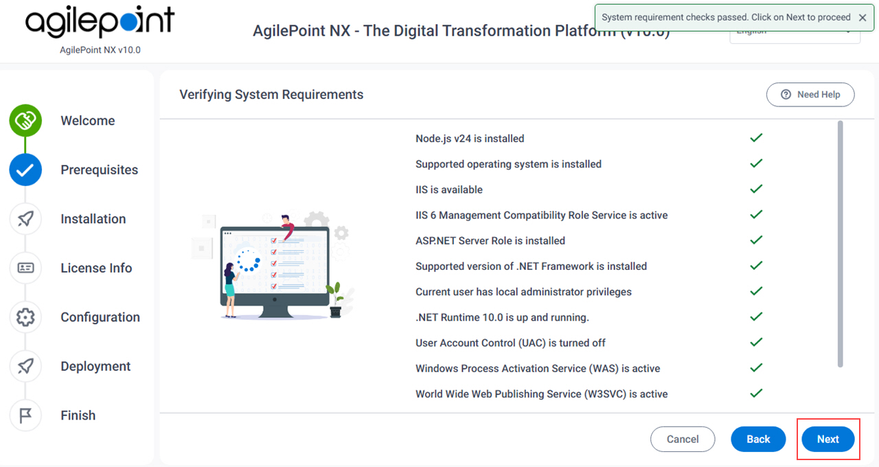 Verifying System Requirements screen AgilePoint Server