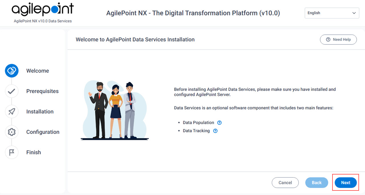 Welcome to AgilePoint Data Service Installation screen