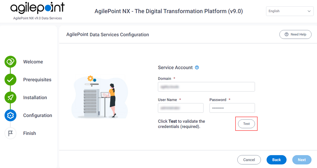 AgilePoint Data Services Configuration screen