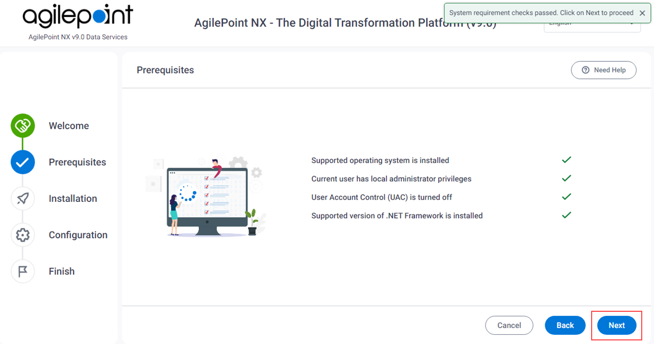 Verifying System Requirements screen AgilePoint Data Services