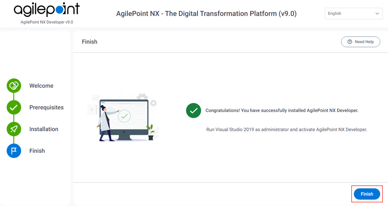 AgilePoint NX Developer Installation Completed Message screen