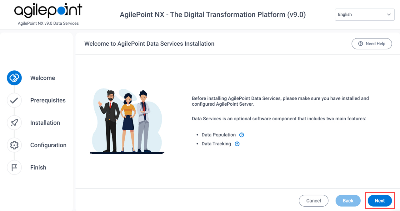 Welcome to AgilePoint Data Service Installation screen