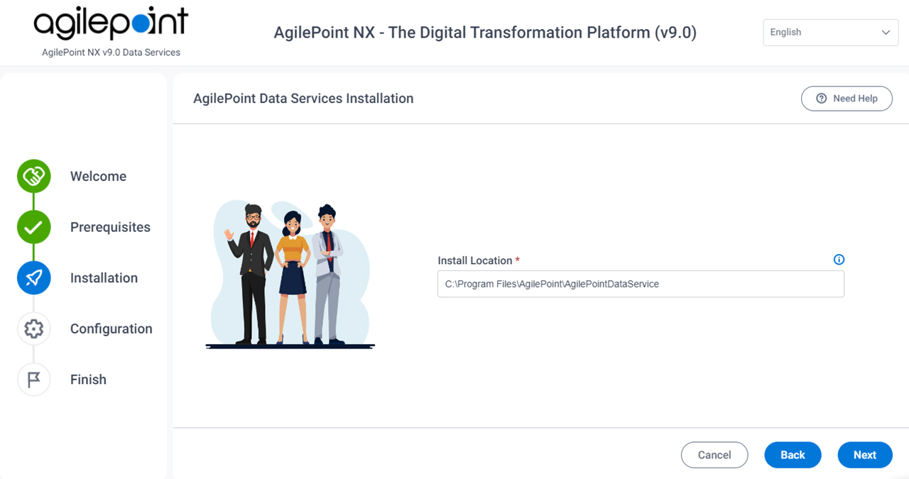 AgilePoint Data Services Install Location screen