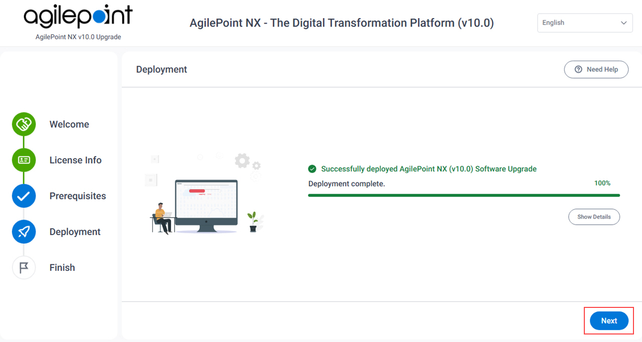 Deployment Successful screen Upgrade Installer