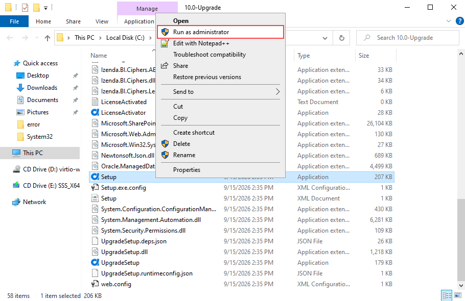 Setup dot exe file Upgrade Installer