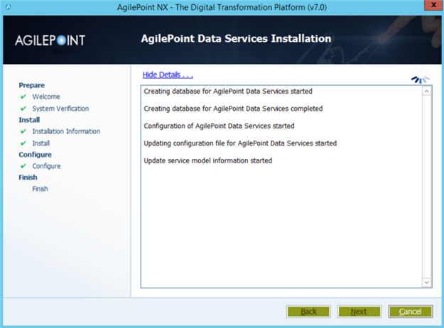 AgilePoint Data Services Installation screen