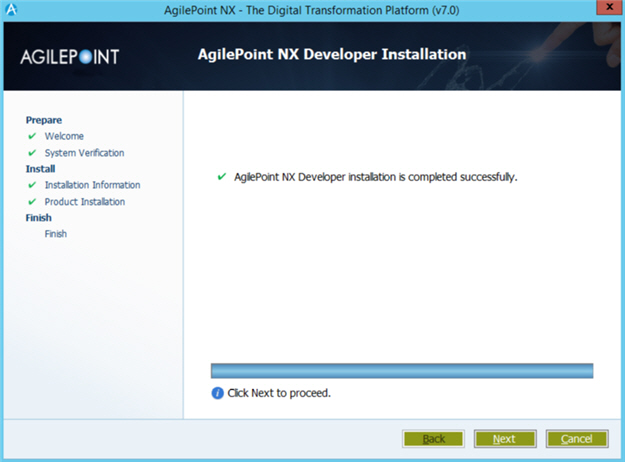 AgilePoint NX Developer Installation Completed screen