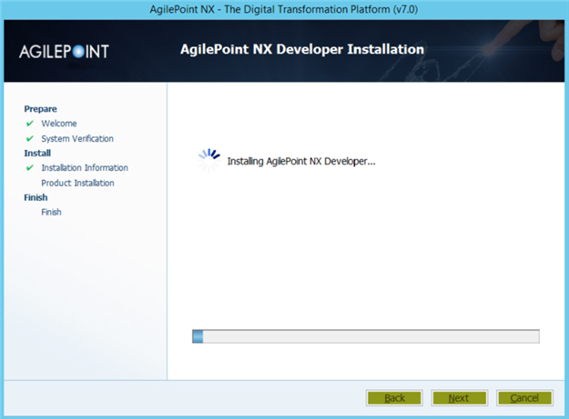 AgilePoint NX Developer Installation Start screen